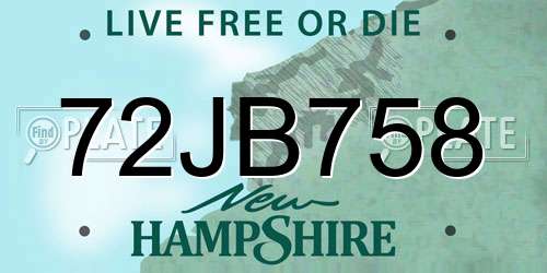 72JB758 New Hampshire License Plate
