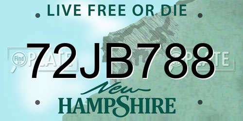 72JB788 New Hampshire License Plate
