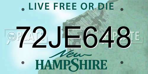 72JE648 New Hampshire License Plate