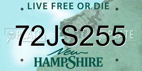72JS255 New Hampshire License Plate