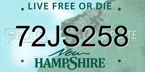 72JS258 New Hampshire License Plate