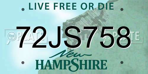 72JS758 New Hampshire License Plate