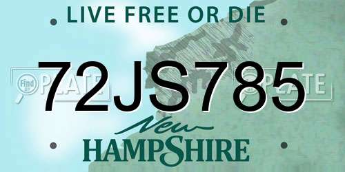 72JS785 New Hampshire License Plate