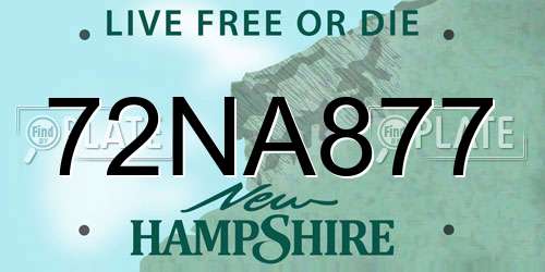 72NA877 New Hampshire License Plate