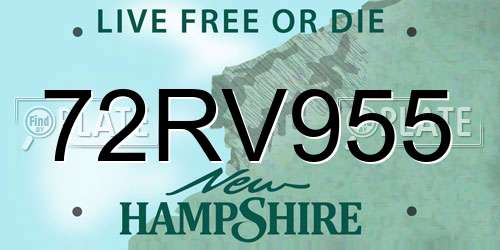 72RV955 New Hampshire License Plate
