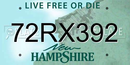 72RX392 New Hampshire License Plate
