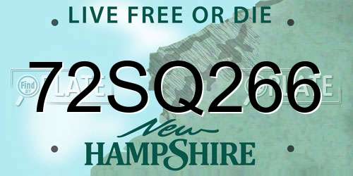 72SQ266 New Hampshire License Plate