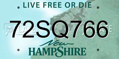 72SQ766 New Hampshire License Plate
