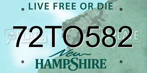 72TO582 New Hampshire License Plate