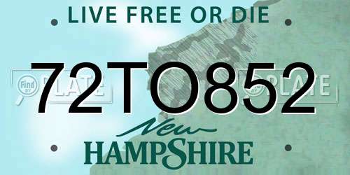 72TO852 New Hampshire License Plate