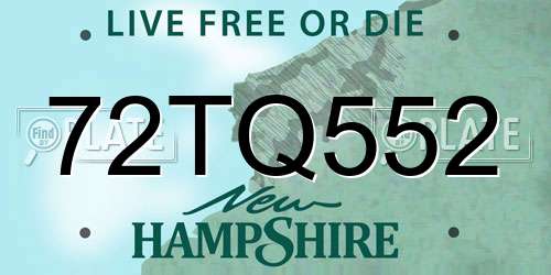 72TQ552 New Hampshire License Plate