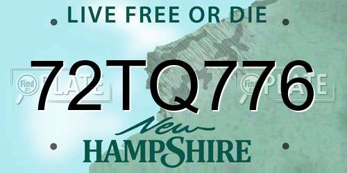 72TQ776 New Hampshire License Plate