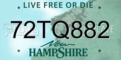 72TQ882 New Hampshire License Plate