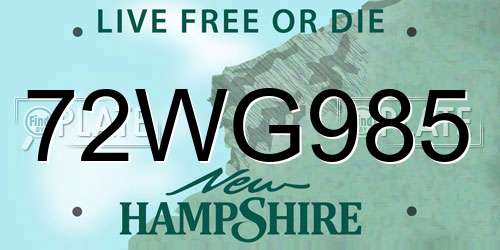 72WG985 New Hampshire License Plate