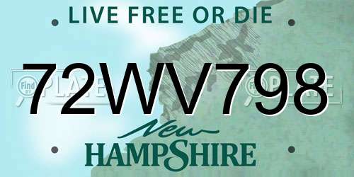 72WV798 New Hampshire License Plate