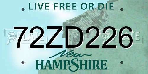 72ZD226 New Hampshire License Plate