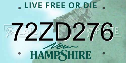 72ZD276 New Hampshire License Plate