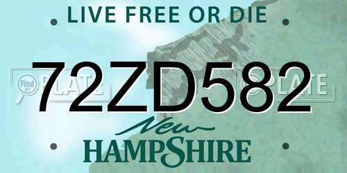 72ZD582 New Hampshire License Plate