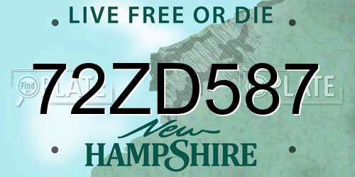 72ZD587 New Hampshire License Plate