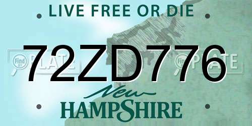 72ZD776 New Hampshire License Plate
