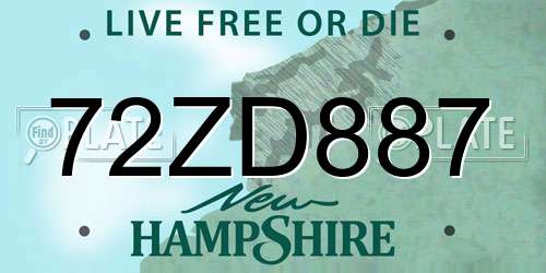 72ZD887 New Hampshire License Plate