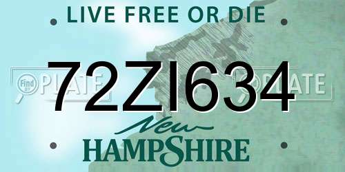 72ZI634 New Hampshire License Plate