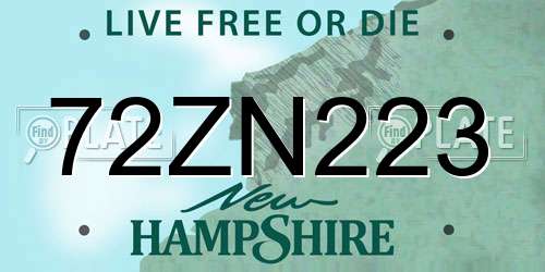 72ZN223 New Hampshire License Plate