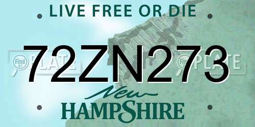 72ZN273 New Hampshire License Plate