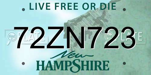 72ZN723 New Hampshire License Plate