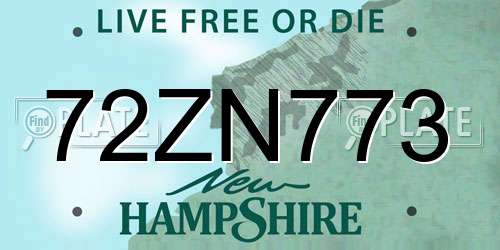 72ZN773 New Hampshire License Plate