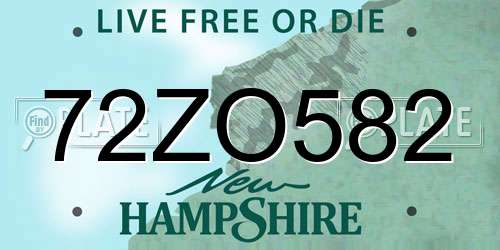 72ZO582 New Hampshire License Plate