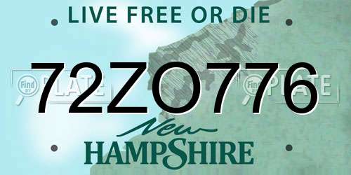 72ZO776 New Hampshire License Plate