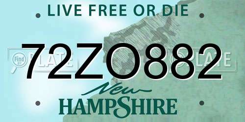72ZO882 New Hampshire License Plate