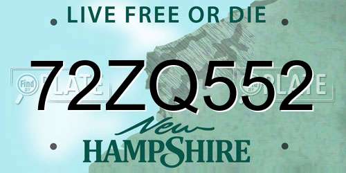 72ZQ552 New Hampshire License Plate