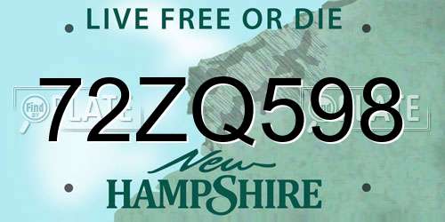 72ZQ598 New Hampshire License Plate
