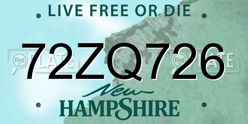 72ZQ726 New Hampshire License Plate