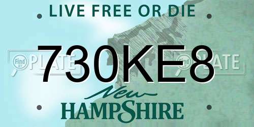 730KE8 New Hampshire License Plate