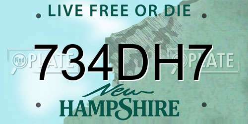 734DH7 New Hampshire License Plate