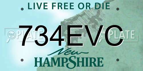 734EVC New Hampshire License Plate