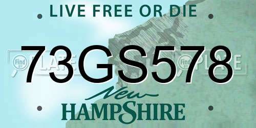 73GS578 New Hampshire License Plate