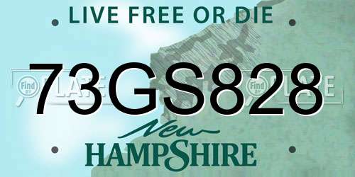 73GS828 New Hampshire License Plate