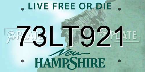 73LT921 New Hampshire License Plate
