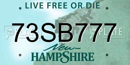 73SB777 New Hampshire License Plate