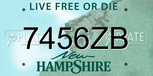 7456ZB New Hampshire License Plate