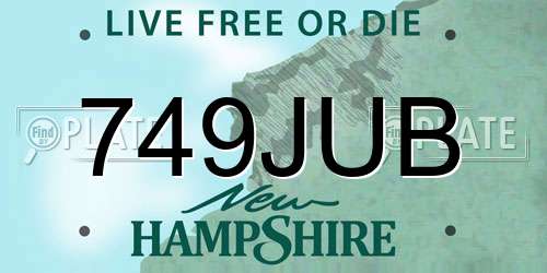 749JUB New Hampshire License Plate