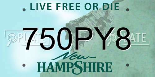 750PY8 New Hampshire License Plate