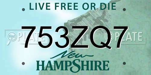 753ZQ7 New Hampshire License Plate