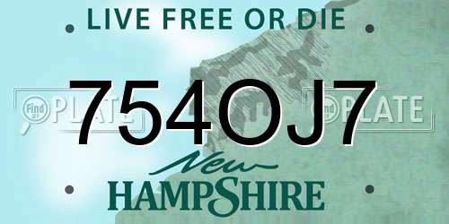 754OJ7 New Hampshire License Plate