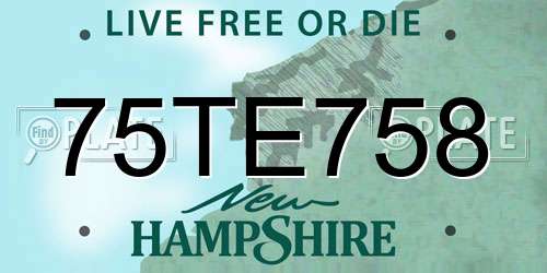 75TE758 New Hampshire License Plate