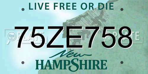 75ZE758 New Hampshire License Plate